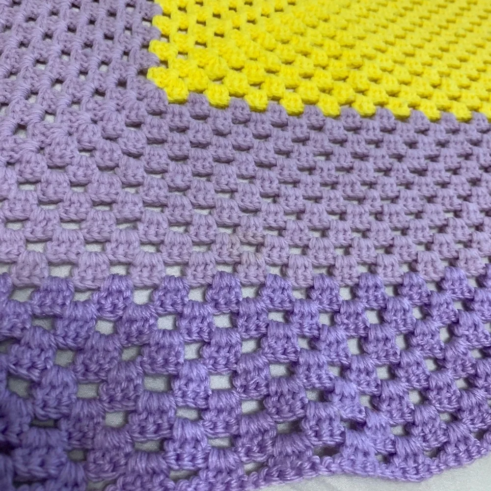 Vintage purple & yellow crocheted blanket throw